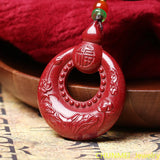 Natural Cinnabar Heart Sutra Pendant Male Female Necklace