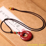 Natural Cinnabar Heart Sutra Pendant Male Female Necklace