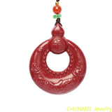 Natural Cinnabar Heart Sutra Pendant Male Female Necklace