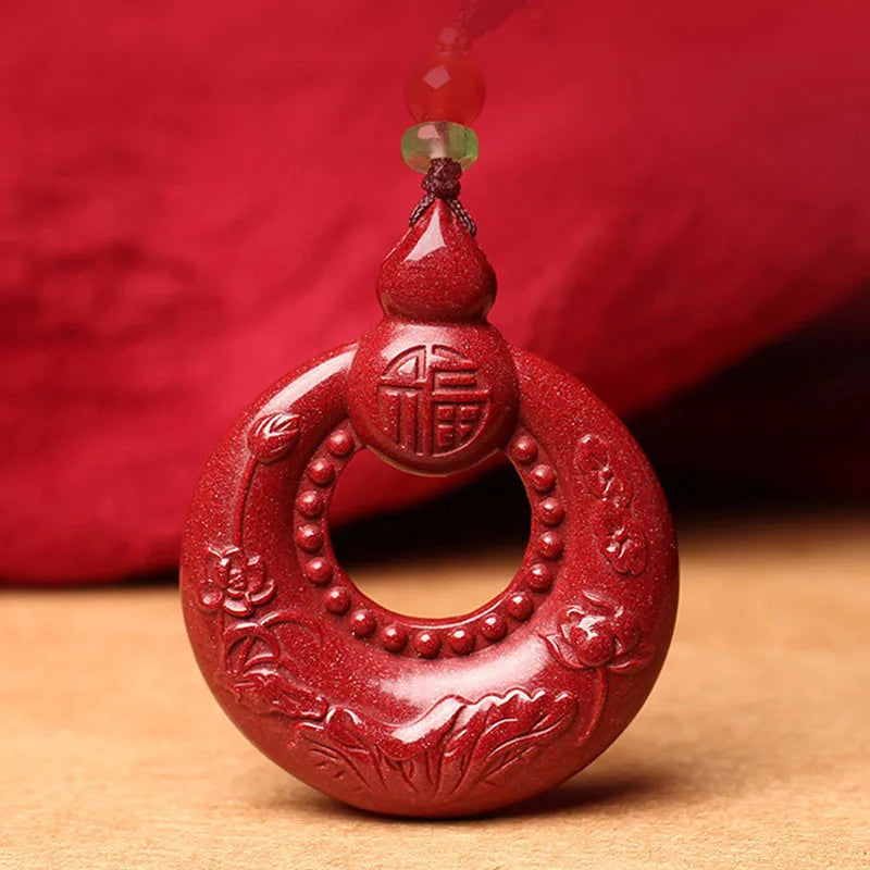 Natural Cinnabar Heart Sutra Pendant Male Female Necklace