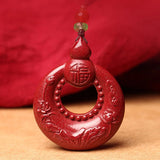 Natural Cinnabar Heart Sutra Pendant Male Female Necklace