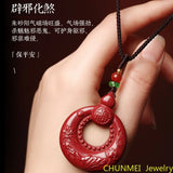 Natural Cinnabar Heart Sutra Pendant Male Female Necklace