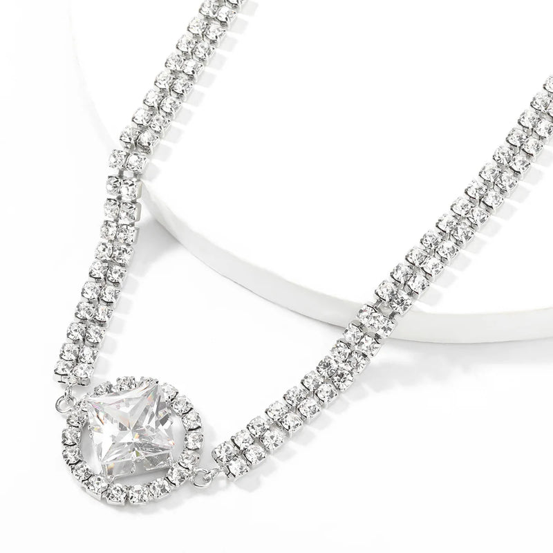 High-end Crystal Pendant Necklace Woman Rhinestone Torques Star Square