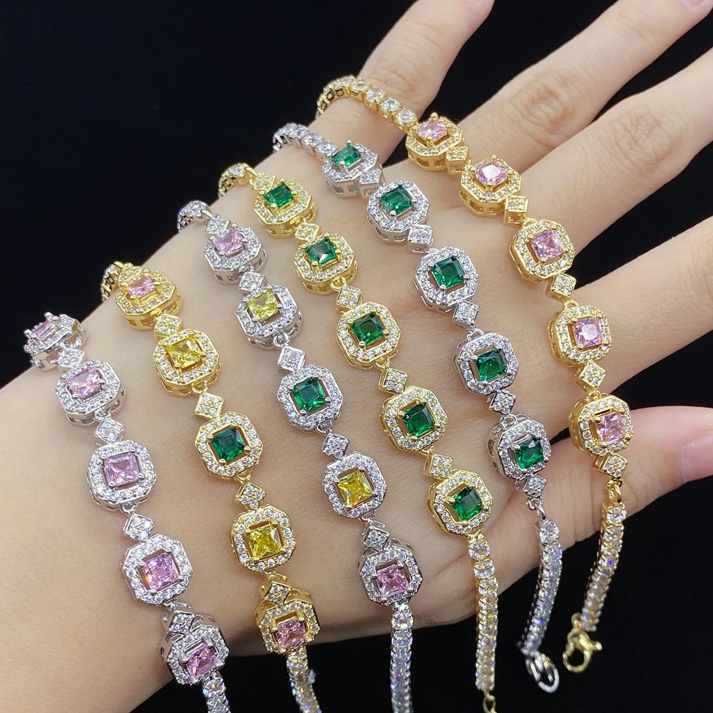 Tourmaline Princess Square Diamond Bracelet