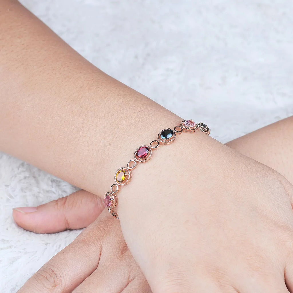 Simulation Tourmaline Gemstone Bracelet Stainless Steel Women's Jewelry
