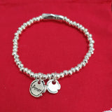 925 Silver Round Sign Charm Bead Bracelet Jewelry