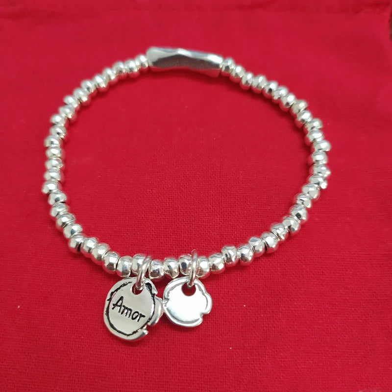 925 Silver Round Sign Bracelet Charm Beads Jewelry