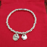 925 Silver Round Sign Charm Bead Bracelet Jewelry