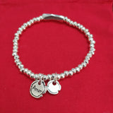 925 Silver Round Sign Charm Bead Bracelet Jewelry