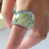 Rainbow Crystal Stone Ring Stainless Steel Wedding Party Jewelry