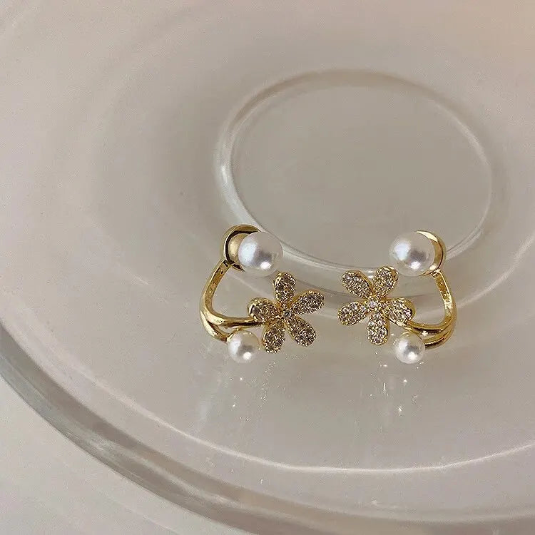 Zirconia Pearl Flower Earrings Unique Fashionable Ear Jewelry