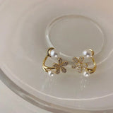 Zirconia Pearl Flower Earrings Unique Fashionable Ear Jewelry