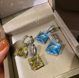 Geometric Square Diamond Zircon Earrings Rock Sugar Jewelry