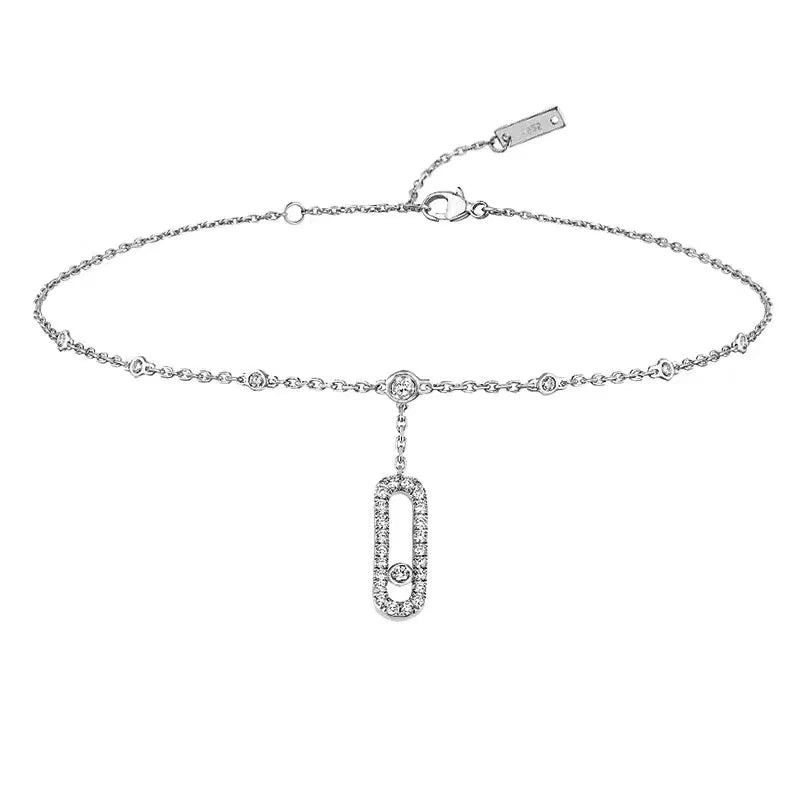 S925 Sterling Silver Party Anklet with Moving Stones