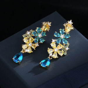 Bohemian Zircon Flower Earrings, 925 Silver Needle, Party Accessory