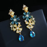Bohemian Zircon Flower Earrings, 925 Silver Needle, Party Accessory