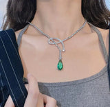 Water Drop Necklace Flash Diamond Emerald Clavicle