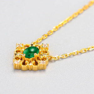 Zircon Drop Emerald Pendant Clavicle Chain