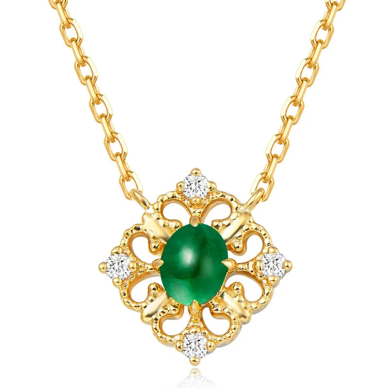Zircon Drop Emerald Pendant Clavicle Chain