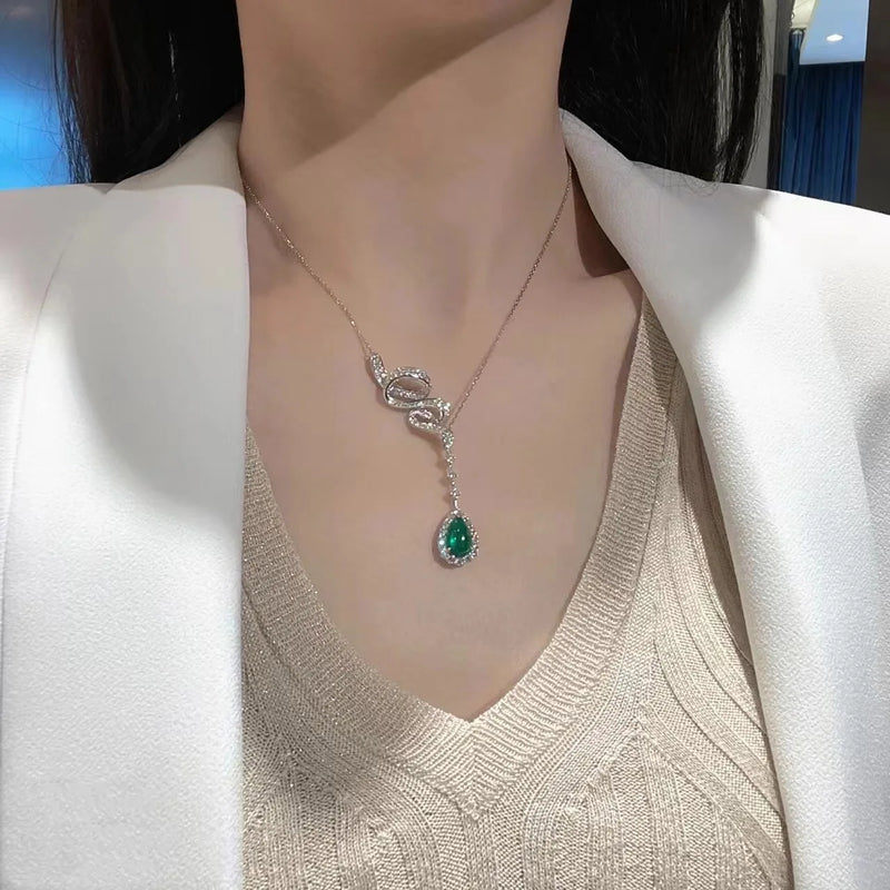 Emerald Necklace Light Clavicle Chain Water Drop Pendant