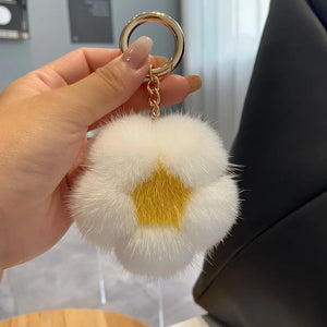 Fluffy Mink Fur Keychain Flower Bag Charm