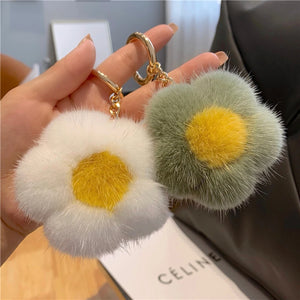 Fluffy Mink Fur Keychain Flower Bag Charm
