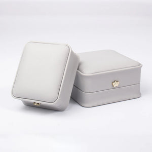 Grey PU Leather Jewelry Box with Velvet Lining