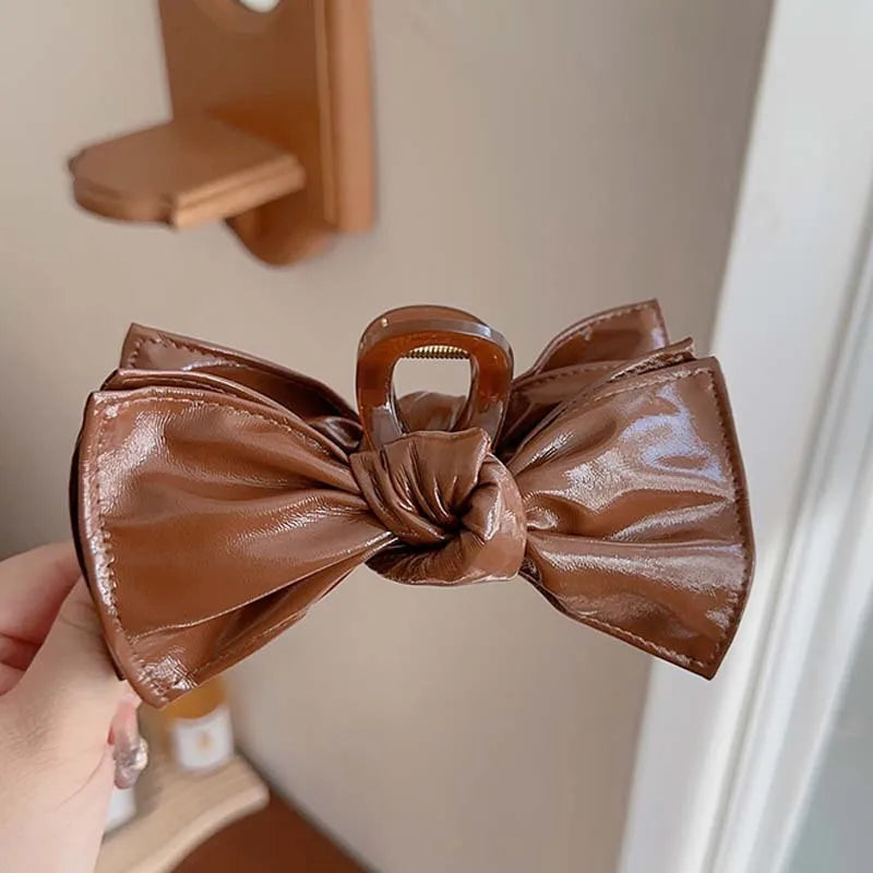 Leather Bow Large Hair Claws Hair Accessories For Women