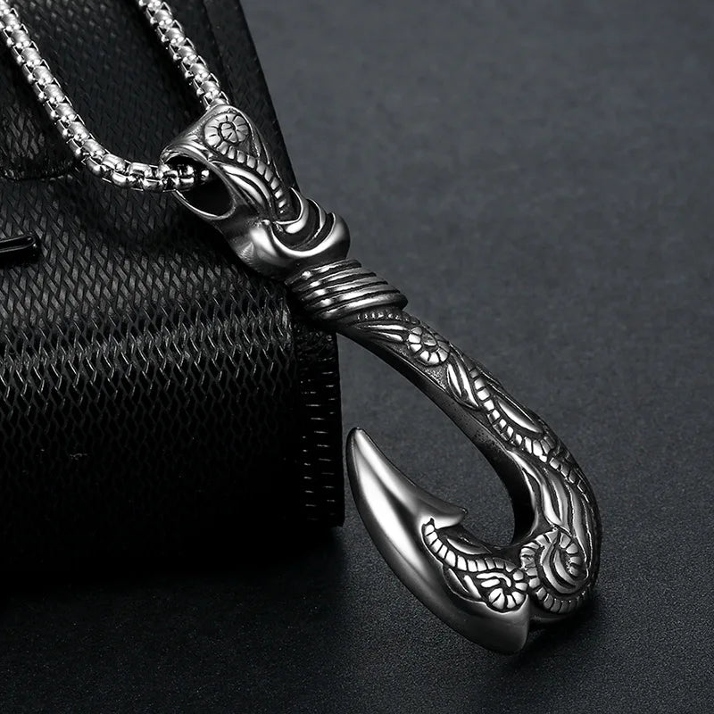 Retro stainless steel Vikings god hook necklace pendant