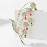 Zircon Inlaid Flower Corsage Woman Suit Coat Pin CZ Orchid Brooch