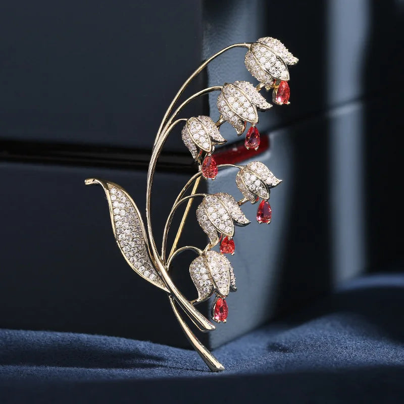 Zircon Inlaid Flower Corsage Woman Suit Coat Pin CZ Orchid Brooch