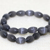 Dark Gray Opal Rice Barrel Beads Cat's Eyes Stone Crystal Charms 14-inch