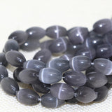 Dark Gray Opal Rice Barrel Beads Cat's Eyes Stone Crystal Charms 14-inch