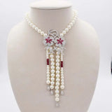 Microscope Zircon Tassel Pendant Long Chain Necklace