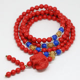 Red Cinnabar 6mm 108 Beads Bracelet with Elephant Pendant