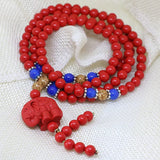 Red Cinnabar 6mm 108 Beads Bracelet with Elephant Pendant