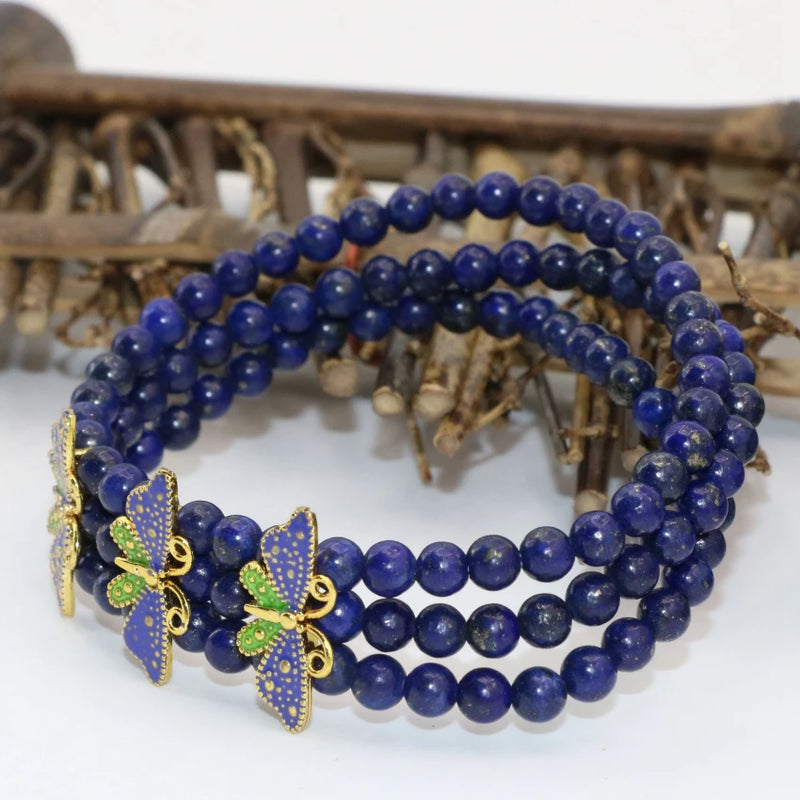 Lapis Lazuli 4mm Beads Triple Row Bracelets