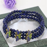 Lapis Lazuli 4mm Beads Triple Row Bracelets