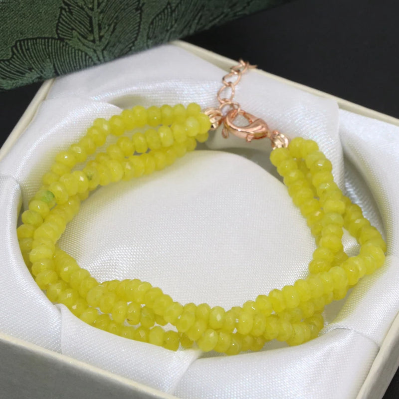 Faceted Abacus Lemon Yellow Jade Stone Chalcedony Bracelet 7.5 inch