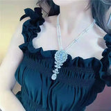 Zircon Micro Inlay Pendant Long Sweater Chain with Link Clasp