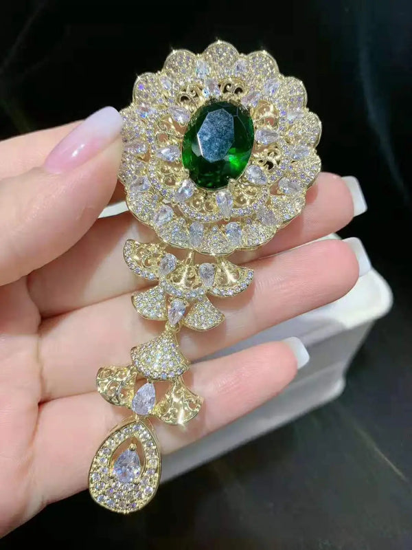 Zircon Micro Inlay Pendant Long Sweater Chain with Link Clasp