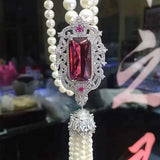 Zircon Micro Inlay Palace Buckle Tassel Pendant Long Sweater Chain