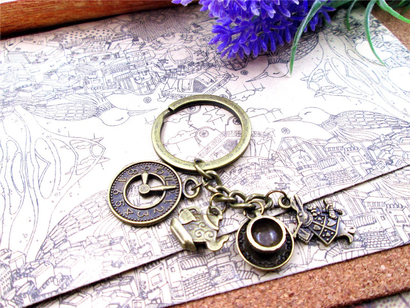 TV Series Rabbit Teapot Teacup Clock Charm Keyring Antique Bronze 30mm