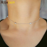 925 Sterling Silver CZ Station Statement Choker Necklace