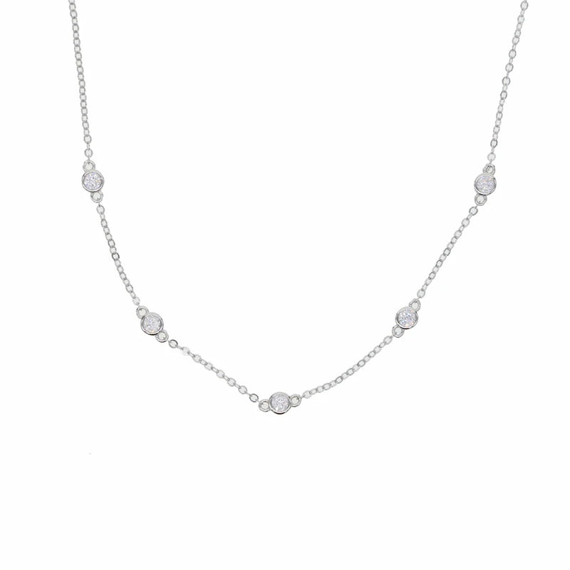 925 Sterling Silver CZ Station Statement Choker Necklace