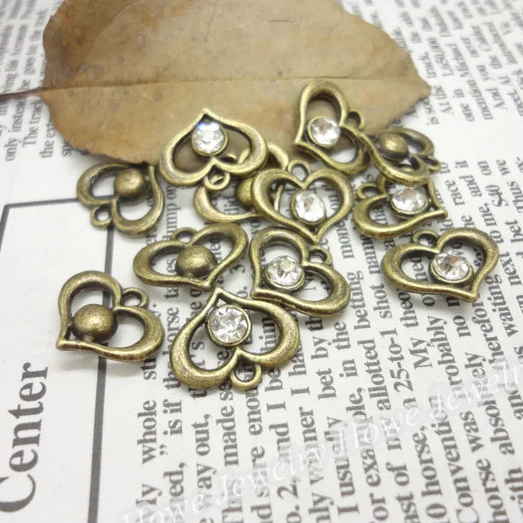 60pcs Vintage Love Heart Charms Antique Bronze Jewelry Making DIY
