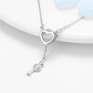 925 Silver Clavicle Chain Heart & Key Necklace Gift for Her