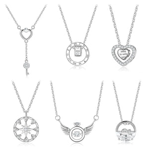 925 Silver Clavicle Chain Heart & Key Necklace Gift for Her