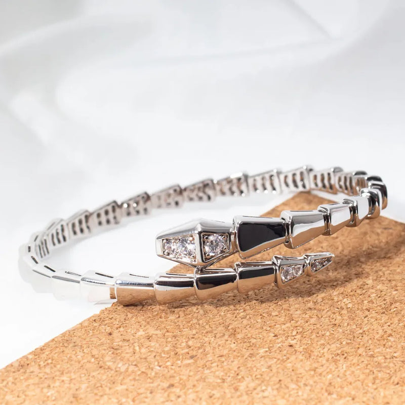 925 Silver Diamond Snake Bone Bracelet Women's Jewelry