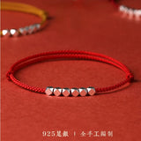 925 Silver Rope Geo Shape Bracelet Red Thread Line Jewelry for Women